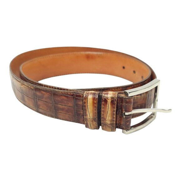 Martin Dingman Belt Men Sz 38/95 Brown Alligator Grain Calf Leather Handmade USA - Picture 12 of 13